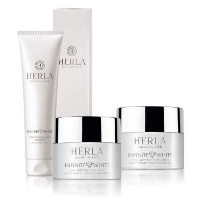 Zestaw Wybielający dla kobiet Herla Infinite White- Krem Na Dzień + Krem Na Noc + Peeling Do Twarzy