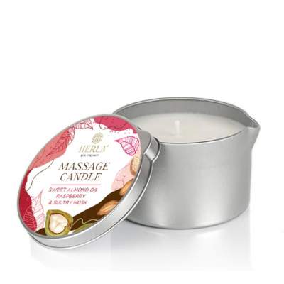MASSAGE CANDLE SWEET ALMOND OIL RASPBERRY & SULTURY MUSK